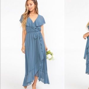 Show me your mumu Jess ruffle dress slate blue